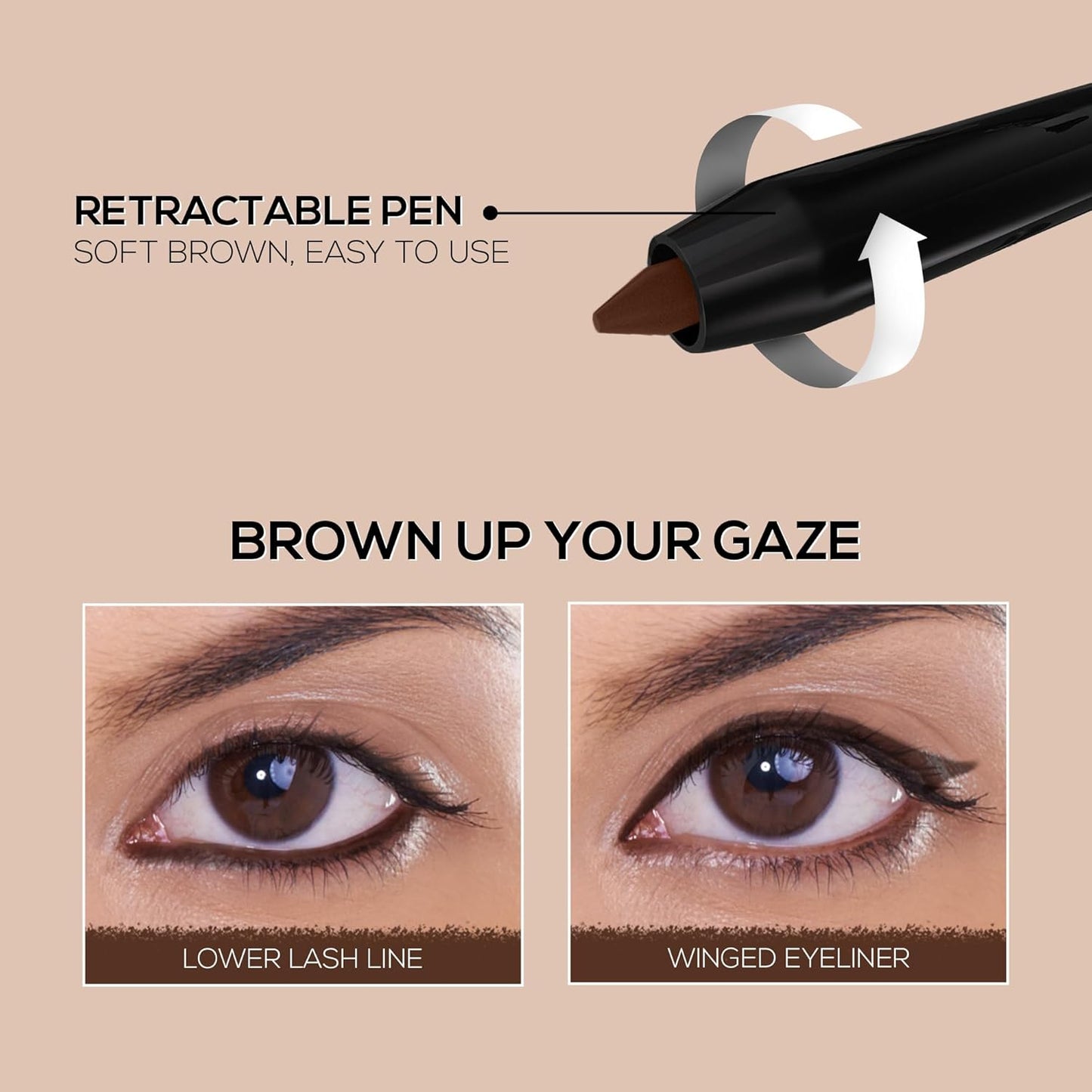 RENEE Pure Brown Kajal Pen with Sharpener |24 Hrs Stay Long Lasting Kohl Pencil |Matte Finish, Rich Color Payoff |Smudge & Water Proof with One Swipe Application Formula - 0.30gm