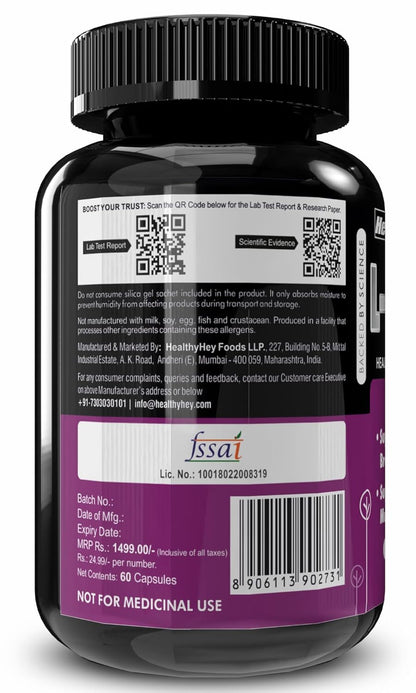 HealthyHey Sports L-Serine - 500mg/Serving - 60 Vegetable Capsules