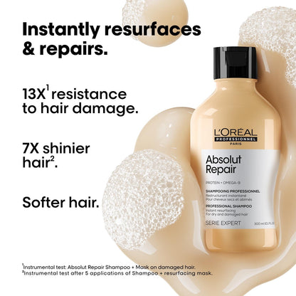 L'OrÃ©al Professionnel Absolut Repair Shampoo for Dry & Damaged Hair - 300ml | Professional shampoo for Strengthening and Repairing Hair, With Protein & Omega-9, For Men & Women