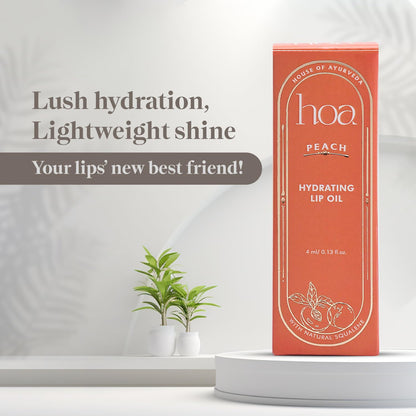 Lip Oil for Women - Hydrating Peach Lip Oil with Squalene, Argan & Safflower | House of Ayurveda Daily Use Lip Treatment | Non-Sticky, Nourishing & Moisturizing | Paraben-Free, Cruelty-Free | 4ml