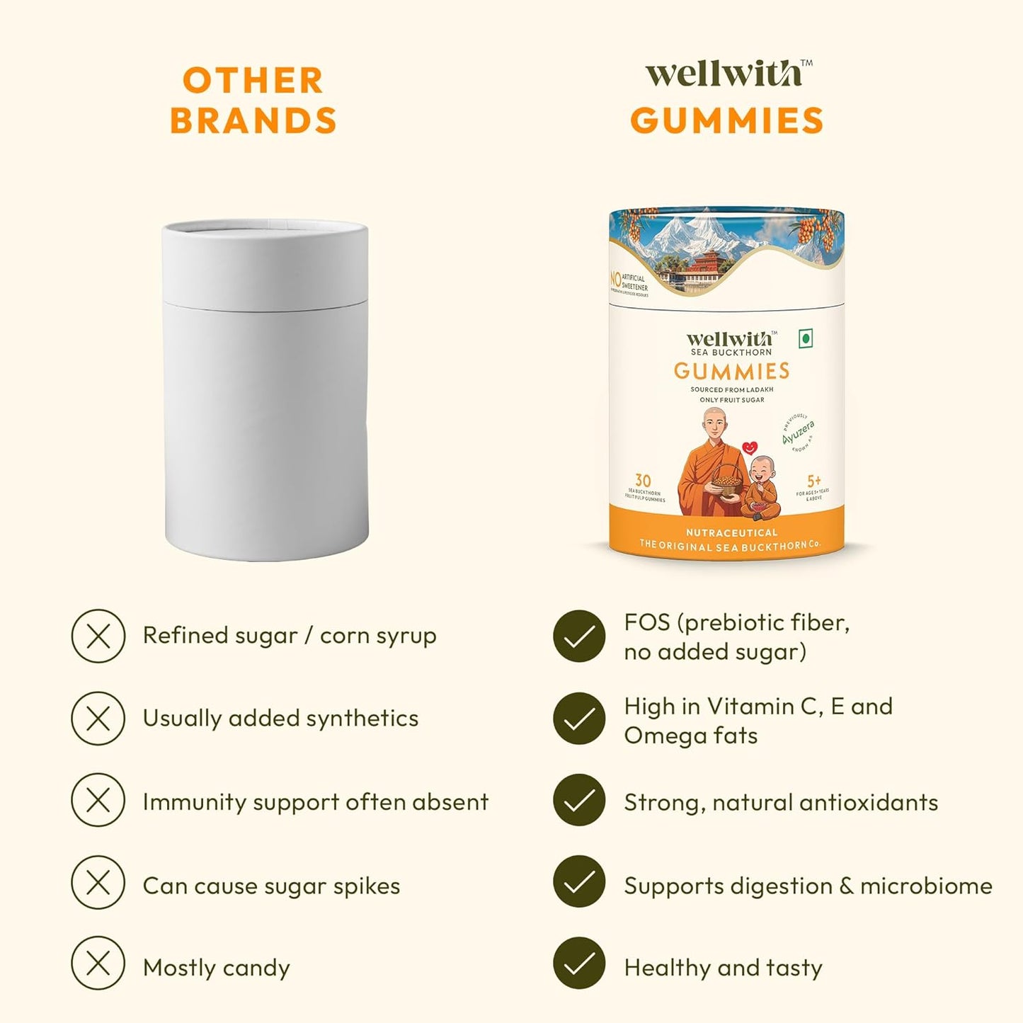 Wellwith Sea buckthorn Gummies for kids and adults, Vitamin C Rich, multivitamin supplement, Immunity (30 Gummies)