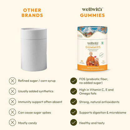 Wellwith Sea buckthorn Gummies for kids and adults, Vitamin C Rich, multivitamin supplement, Immunity (30 Gummies)