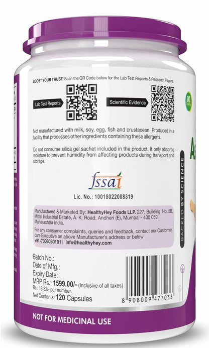 HealthyHey Nutrition Ashwagandha Powder Withania Somnifera | 100% Natural Ashwagandha Capsules - Ashwagandha Rejuvenates Mind & Body-120 Ashwagandha Capsules