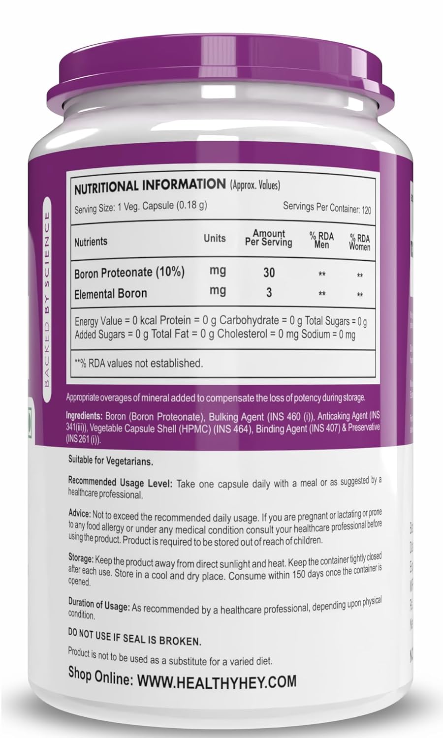 HealthyHey Nutrition Boron -Advanced Chelated - 120 Veggie Capsules - Gluten Free, Non-GMO