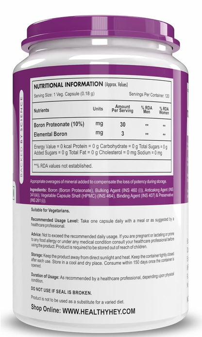 HealthyHey Nutrition Boron -Advanced Chelated - 120 Veggie Capsules - Gluten Free, Non-GMO