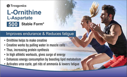 Trexgenics L-ORNITHINE Stable form as L-Aspartate 500mg Urea Detox, Protein Metabolism, Liver Support (60 Vcaps) (2)