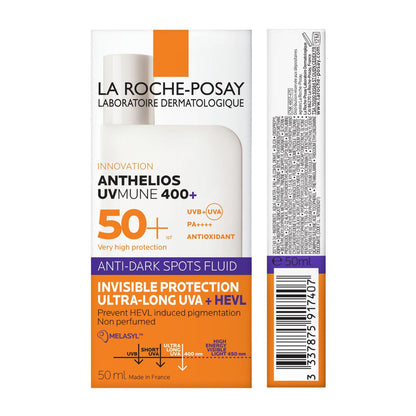 La Roche-Posay Anthelios Sunscreen UVMune Anti-Dark Spot Fluid SPF50 PA++++ Broad Spectrum| Anti-pigmentation Even Tone Sun Protection for Face with Melasyl, 50 ml