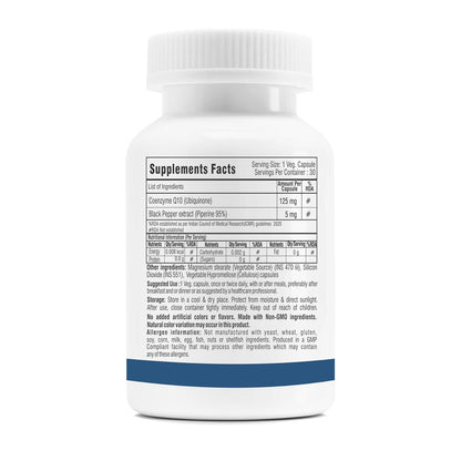 Trexgenics COENZYME Q10 125 mg USP grade Ubiquinone (Ubidecarenone) with Piperine 5 mg Antioxidant, Cellular Energy, Heart Health (30 Veg Capsules))