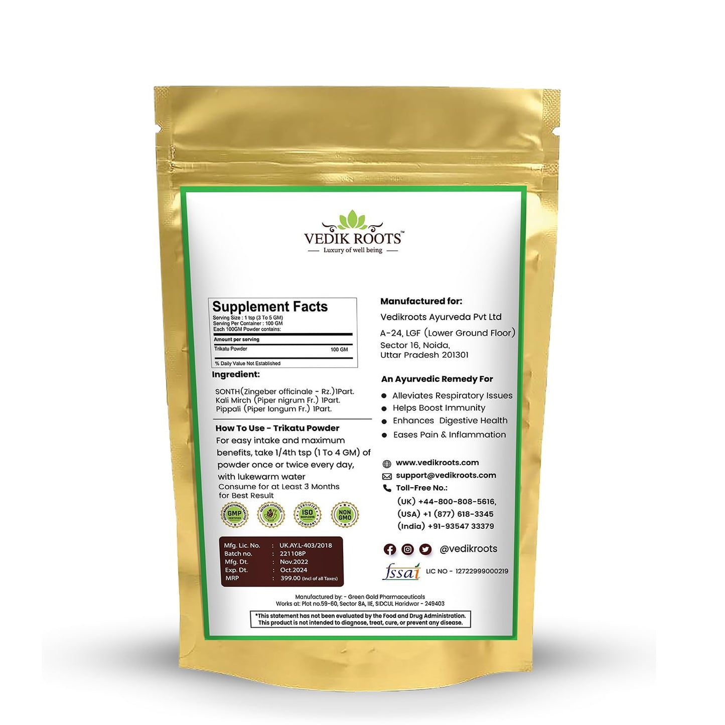 Trikatu Powder - An Organic Blend Of Three Magical Ingredients For Enhancing Immunity And Boosting Digestive Strength | 100% Pure And Natural(100 GM)