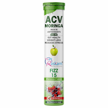 ACV Moringa Effervescent Tablets | Fizz 15 Tablets in Mixberries Flavour | Natural Energy & Immunity Booster with Antioxidants to Control Cravings | 500mg (Pack of 1)