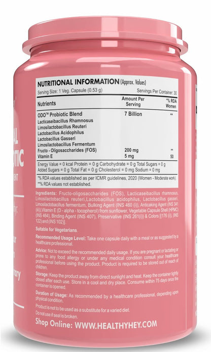 HealthyHey Nutrition ODO Vaginal Probiotics for Women pH Balance with Prebiotics & Lactobacillus Probiotic Blend - Vaginal Health Supplement - PromoteVaginal Odor & Vaginal Flora - 30 Veg Capsules