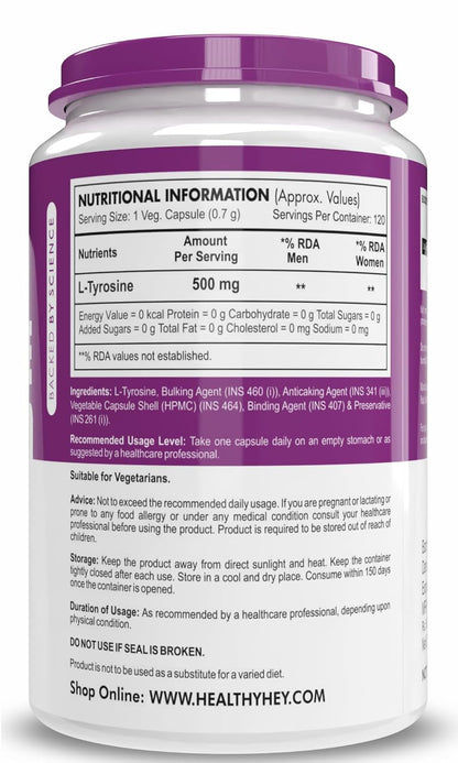 HealthyHey Nutrition L-Tyrosine -Pack of 120 Capsules