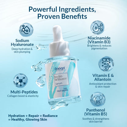 Raaga Professional Hydro Brilliance Serum with Multi-Peptide | Paraben Free, Sulphate Free, Dermatologically Tested (30 ml)