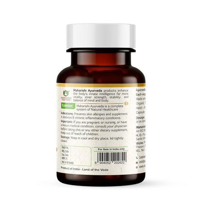 Maharishi Ayurveda 100% OrganicTurmeric Capsules 500 MG |Boosts Immunity | Joint Support | Anti-Inflammatory | Supports Skin Health | 60 Capsules
