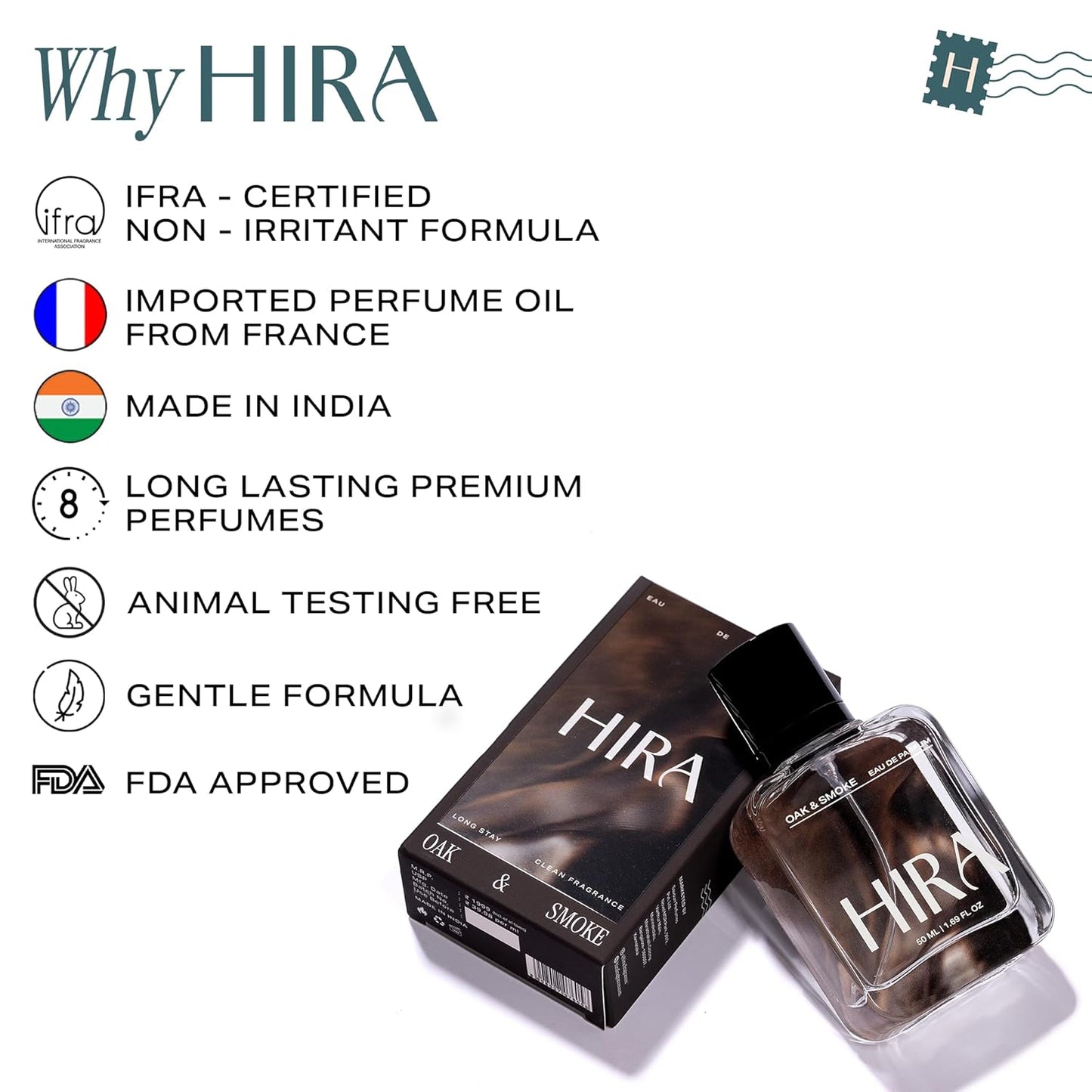HIRA Oak and Smoke Perfume for Men 50ml | 12 Hours Long Lasting Eau De Parfum Premium Luxury Smell | Best Men Perfume with Earthy, Fresh & Citrus Scent | Bold Night-Out & Date Night Fragrance | Gifts for Men, boyfriend