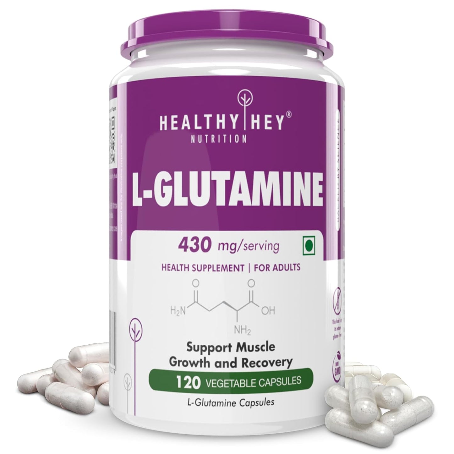 HealthyHey L Glutamine Capsules High Strength-120 Capsules