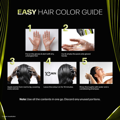 Indica Easy Do-It-Yourself Hair Color Shampoo Pump Pack with 5 Herbal Extracts and 100% Ammonia Free, Long Lasting Formula, 180 ML - Natural Black Colour (Gloves Included)