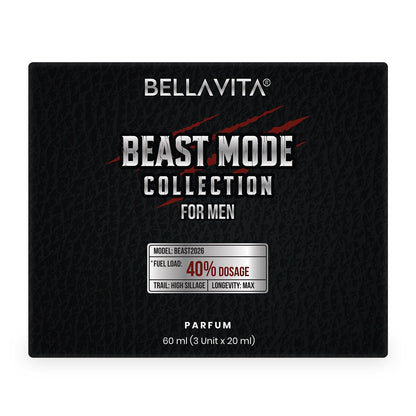 BELLAVITA Beast Mode Collection Set with 40% Perfume oil concentration | Long Lasting | Set of 3 x 20ml each | Perfume for Man | Gift for Men | Spicy, Wood, Musk and Oud Premium Fragrance for Men