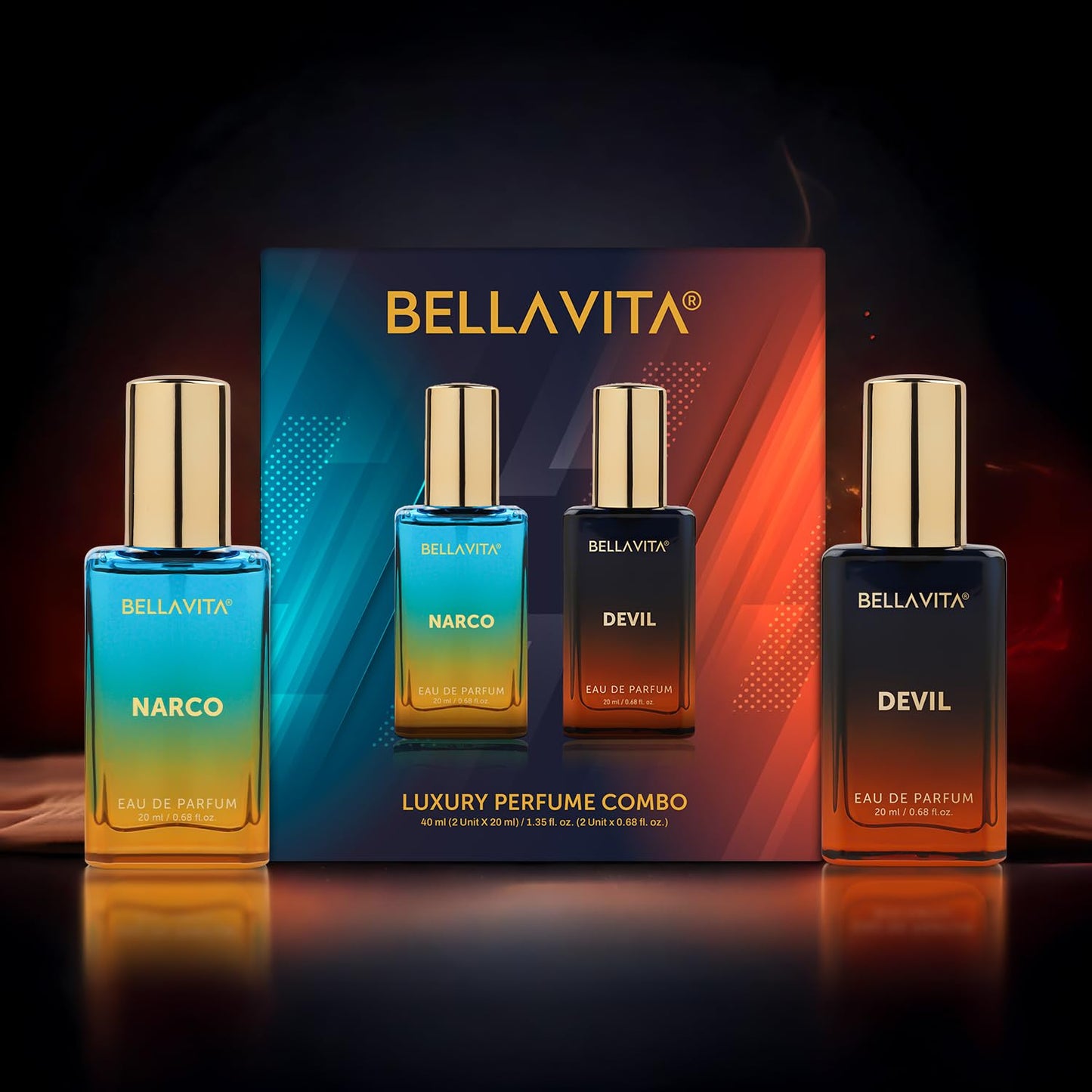 BELLAVITA Narco & Devil | Long Lasting 2x20ml EDP Perfume for Man and Woman | with Bergamot, Jasmine & Vanilla | Premium Unisex Fragrance for Men and Women