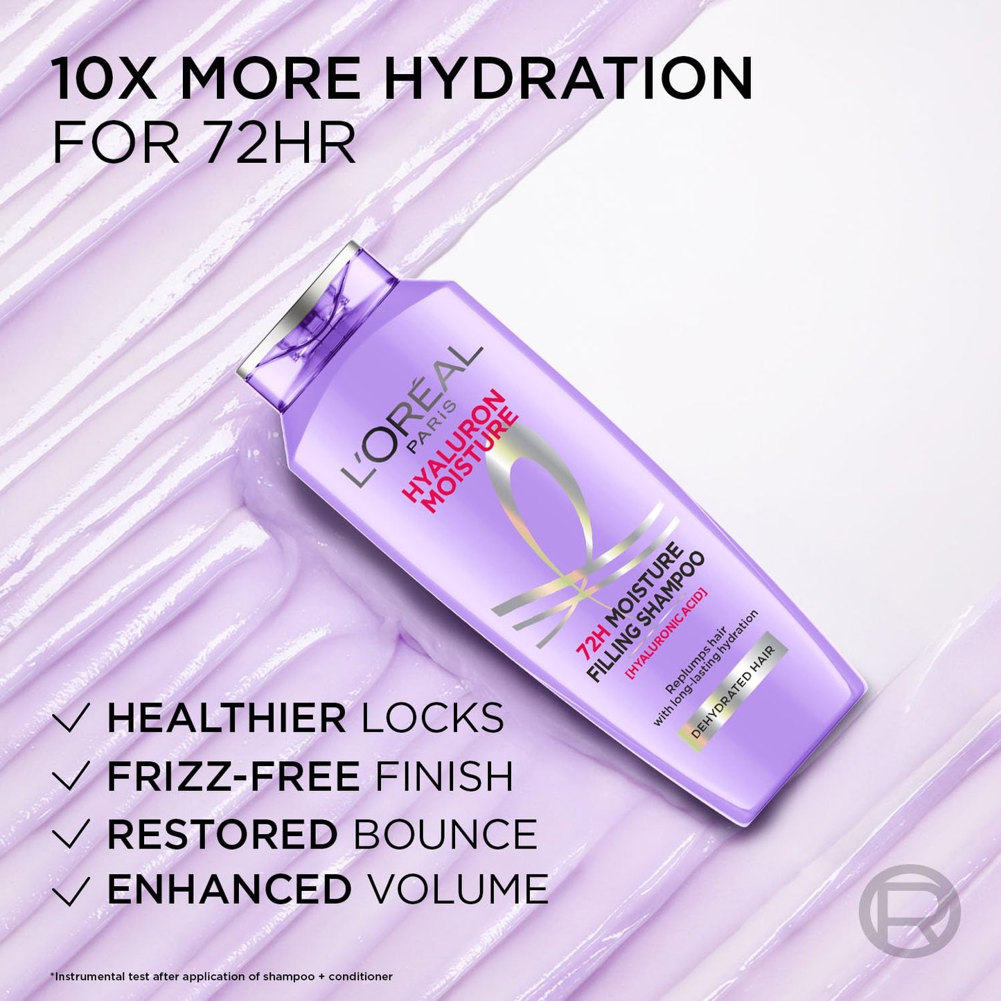 L OrÃ©al Paris Moisture Filling Shampoo, With Hyaluronic Acid, For Dry & Dehydrated Hair, Adds Shine & Bounce, Hyaluron Moisture 72H, 340Ml.