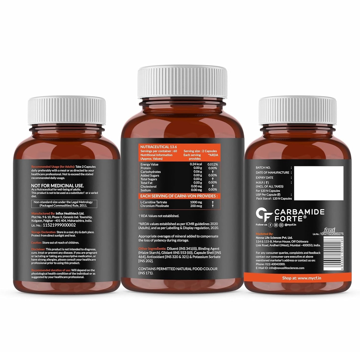 Carbamide Forte L carnitine Tablets For Men & Women | L-Carnitine Supplement To Support Energy, Recovery & Metobolism | L Carnitine L tartrate 1000mg Helps Convert Fat Into Energy - 120 Capsules