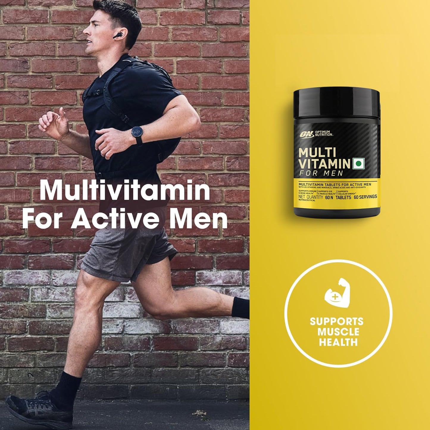 Optimum Nutrition (ON) Multivitamin for MENâ€“ 60 Tablets, 26 Vitamins & Minerals, Amino Acids & Anti-Oxidants (Green Tea Extract, Beta Carotene, Lutein, Lycopene). Vegetarian.