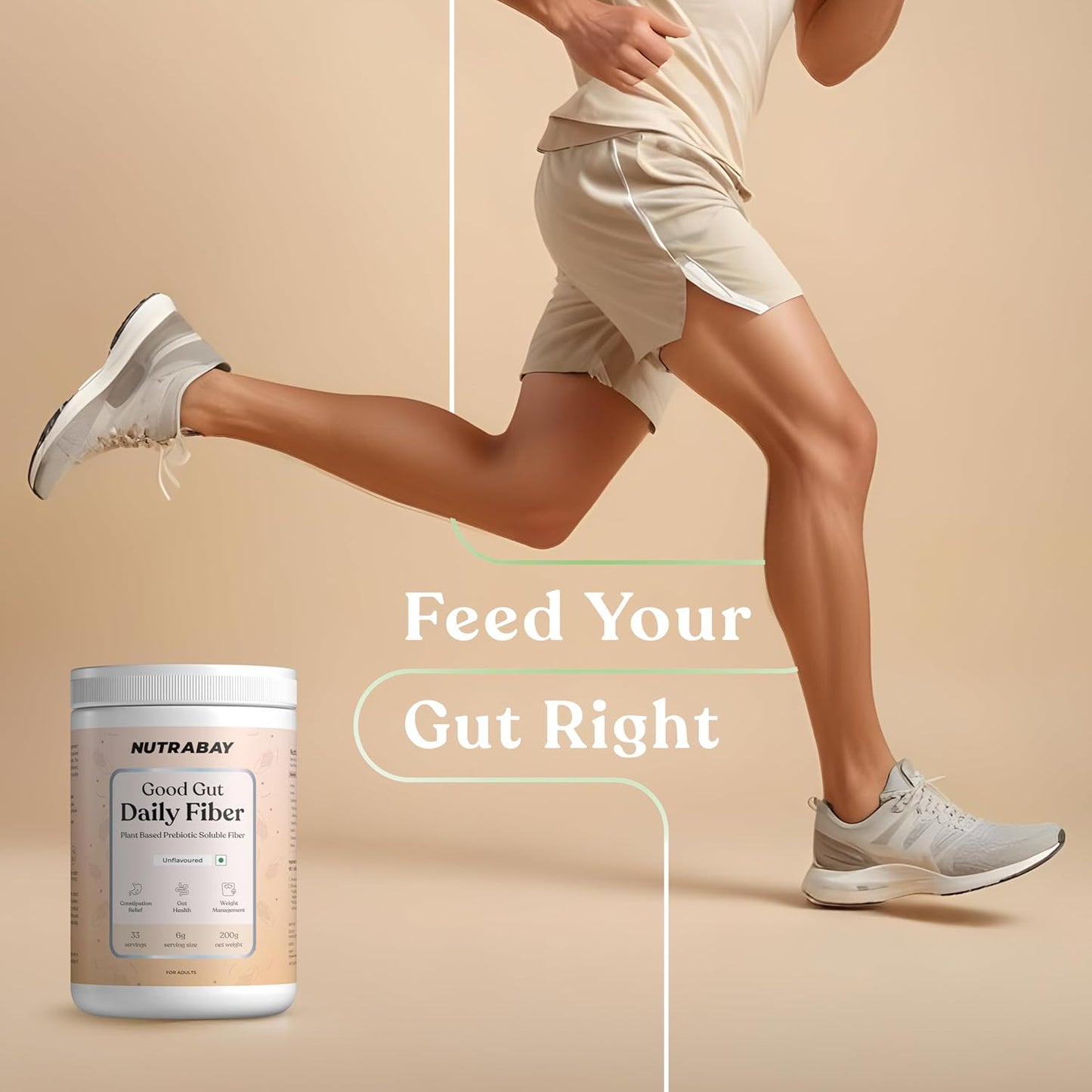 Nutrabay Good Gut Daily Fiber - 200 gm | 33 Servings | Unflavoured | Weight Management, Manages Sugar Control, Bloating, Constipation & Acidity Relief | Plant Based Prebiotic Soluble Fiber