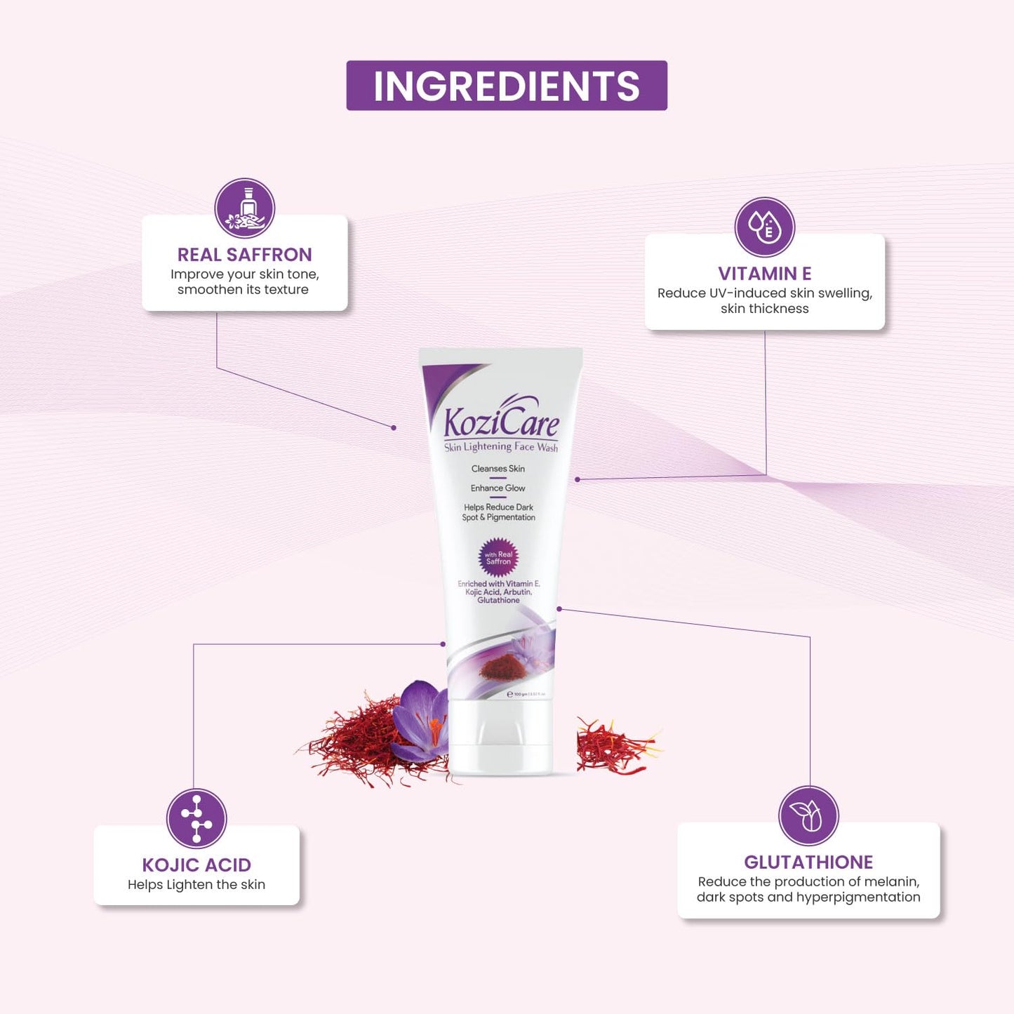 Kozicare Kojic Acid & Glutathione Face Wash | For Women & Men | Face Cleanser & Skin Care - 100 Ml