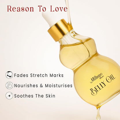 Milagro Beauty Ayurvedic Anti Stretch Marks Oil 100ml | Stretch Marks Removal Belly Oil | Safe for Pregnancy & Breastfeeding | Sweet Almond Oil + 20 Botanical Ingredients | Fades Old & New Scars