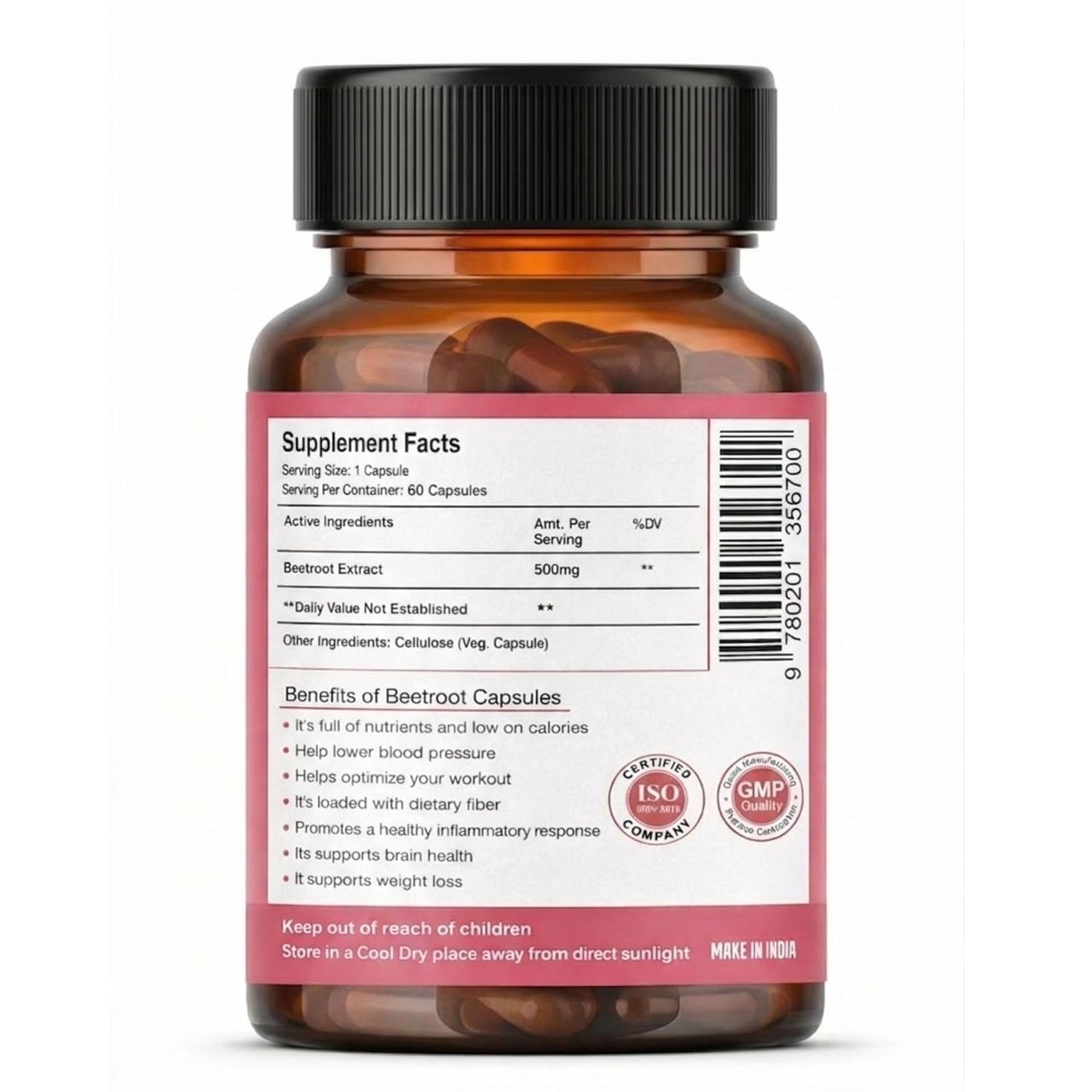 Herbs & Science Beetroot Capsules, 500mg Beetroot Extract, Supports Heart Health & Stamina, Rich in Antioxidants, 60 Veg Capsules