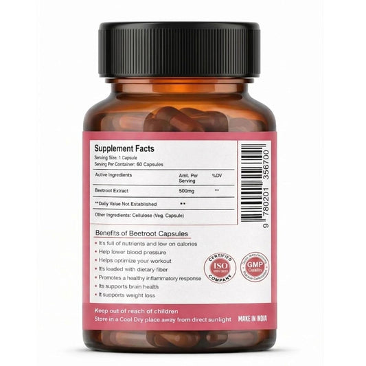Herbs & Science Beetroot Capsules, 500mg Beetroot Extract, Supports Heart Health & Stamina, Rich in Antioxidants, 60 Veg Capsules