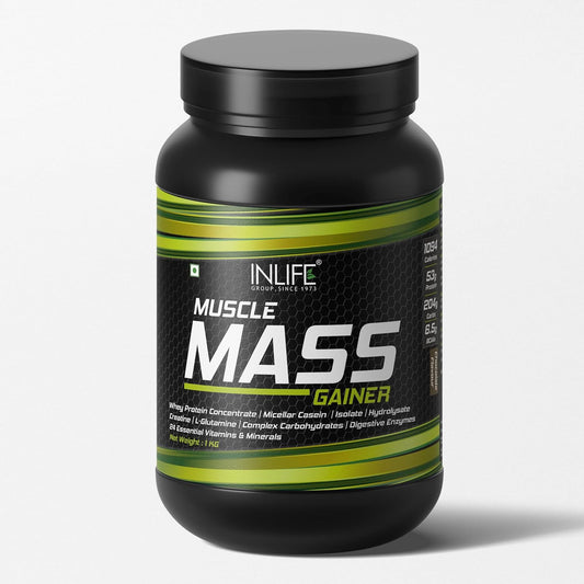 INLIFE Muscle Mass Gainer With Whey Protein Powder Body Building Supplement (Chocolate 1kg)
