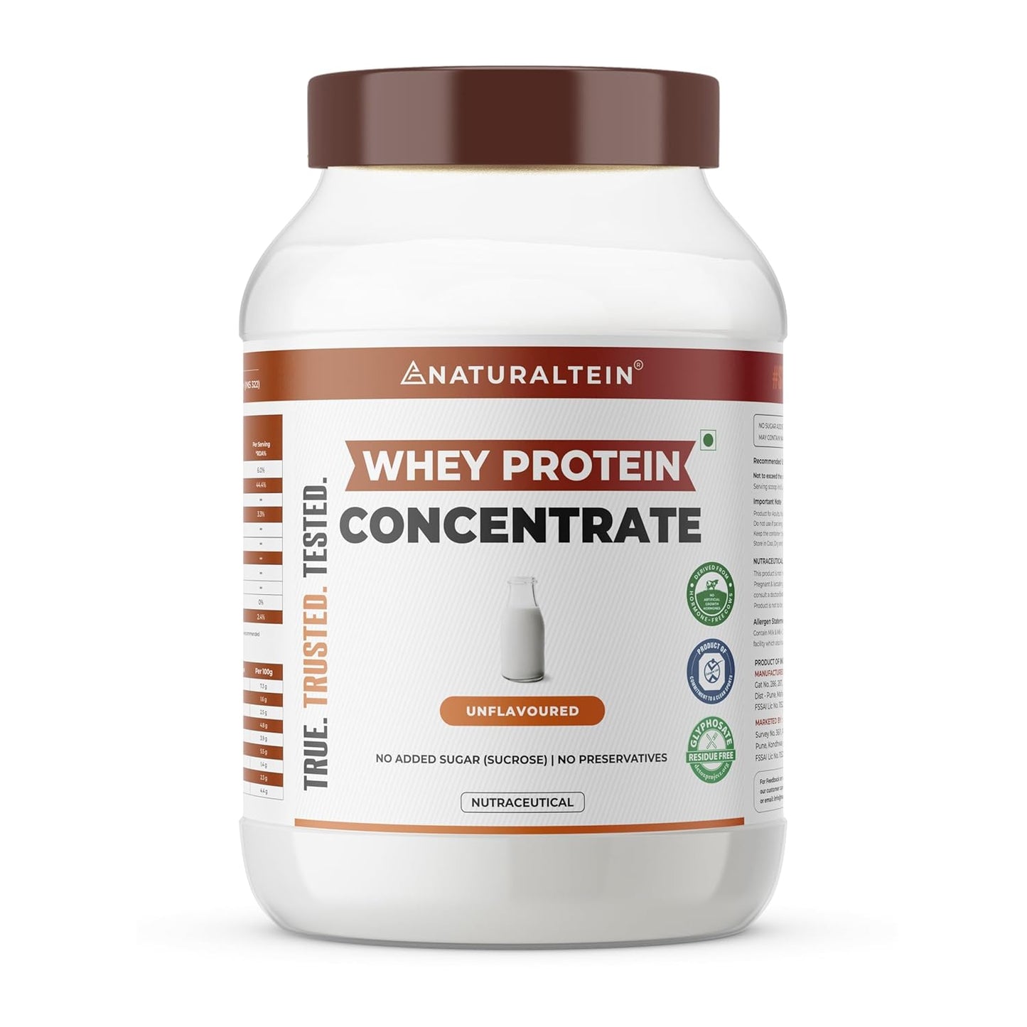 NATURALTEIN Natural Whey Protein Concentrate â€“ 1 kg (Unflavoured) | 24 g Protein per 30 g Serving | Naturally Flavoured, Non-GMO | No Artificial Sweeteners | Light, Smooth & Easy to Digest