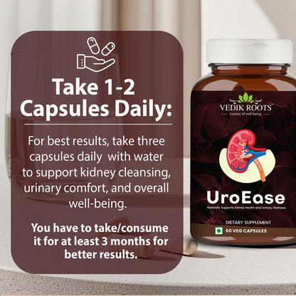 UroEase for Kidney & Uric Acid Support | Ayurvedic Supplement for Urinary Tract & Detox | Herbal Kidney Cleanse | 60 Veg Capsules