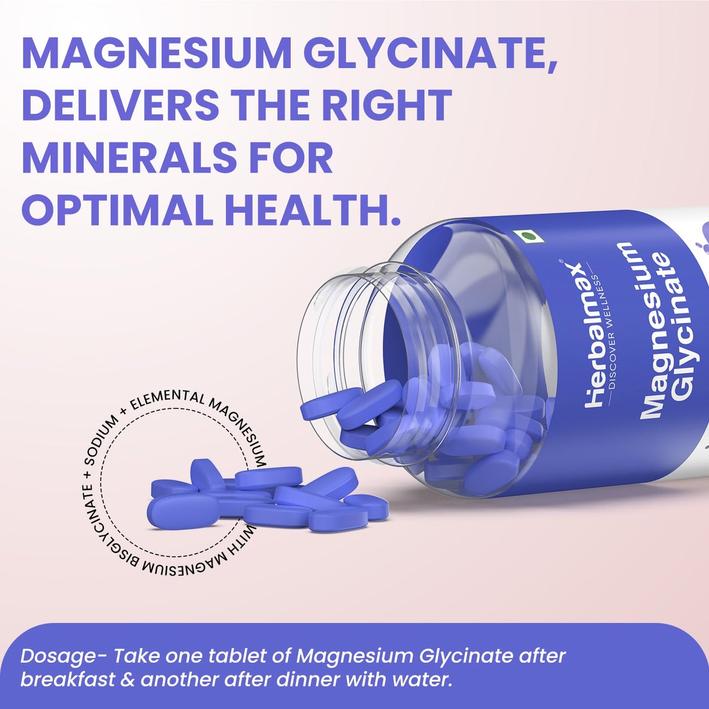 Herbalmax Magnesium Glycinate Supplement 2000mg Per Serving â€“ 30 Veg Tablets | High Absorption Magnesium | Supports Muscle Relaxation, Sleep & Stress Relief | Daily Wellness Support