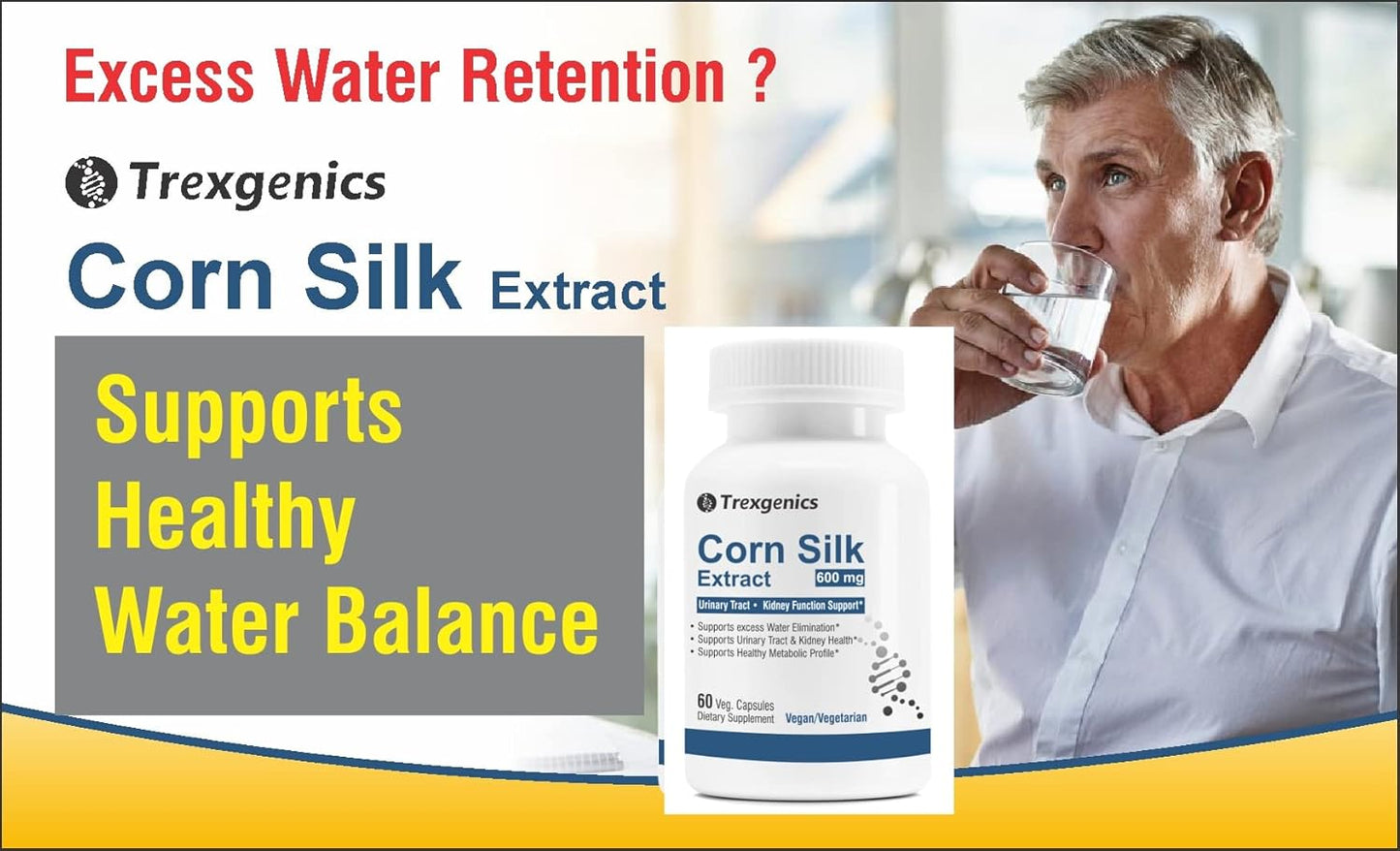 Trexgenics Corn Silk Extract 600 Mg 10:1 For Kidney Care, Skin, Weight Management Vegan & Gluten Free (60 Veg Capsules)