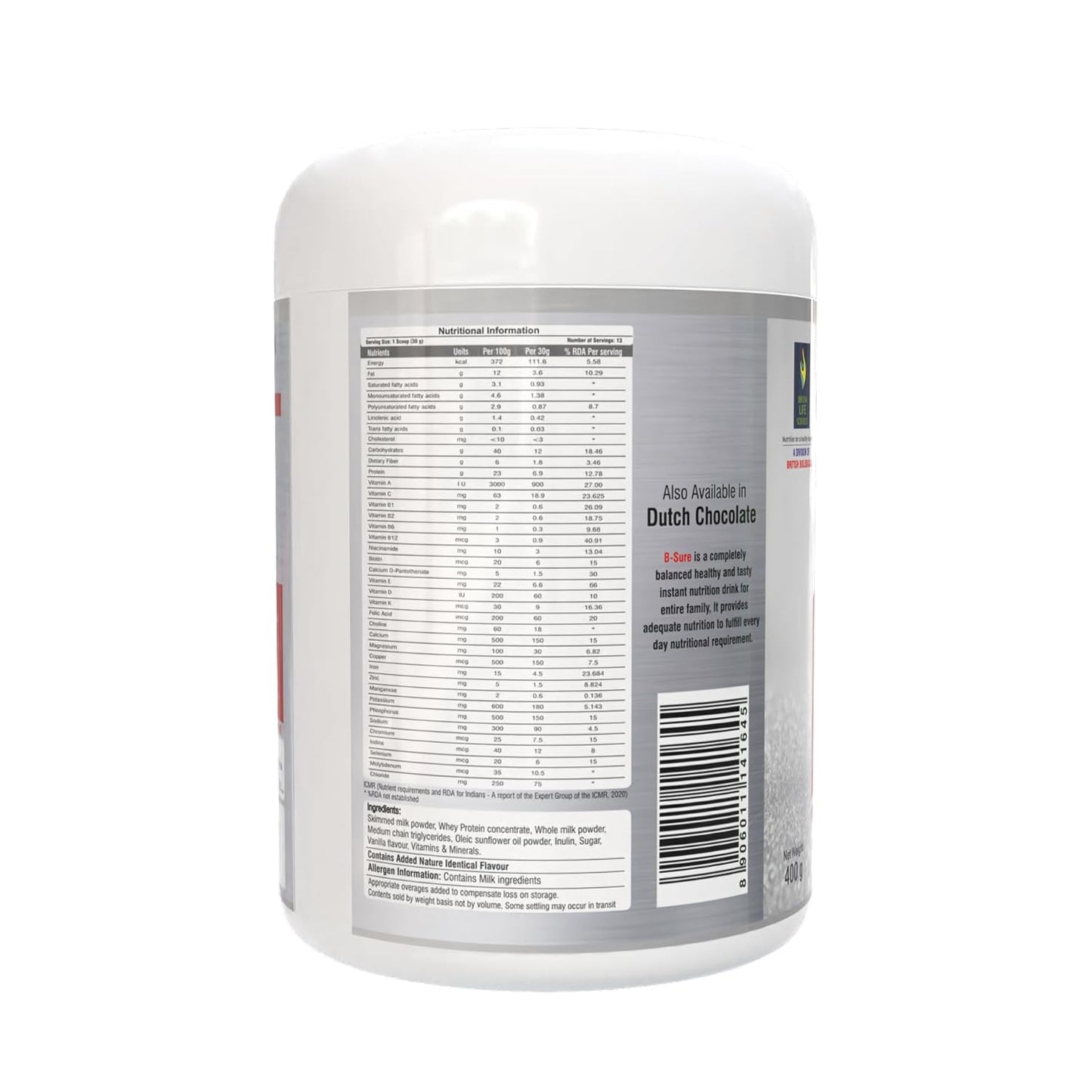 Bsure - For a Life Without Health Limits | Complete Balanced Nutritional Supplement for All Ages | Immunity Booster with 3 Vital Antioxidants & 28 Nutrients | Gluten-Free | Vanilla Flavour | 400g