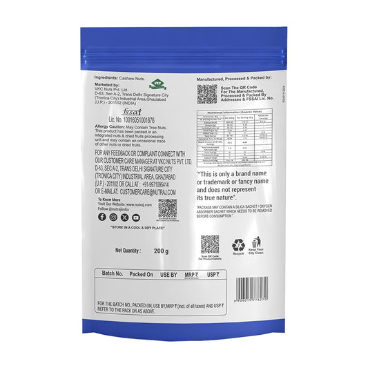 Nutraj Whole W320 Cashew Nuts 200g Pouch | Kaju | Dry Fruits and Nuts | Grocery Items