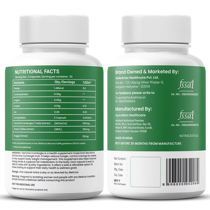 Herbal Max Garcinia Cambogia Capsules â€“ 60 Veg Capsules | 60% HCA & Green Tea Extract | Supports Weight Management, Fat Burning, Digestion & Metabolism