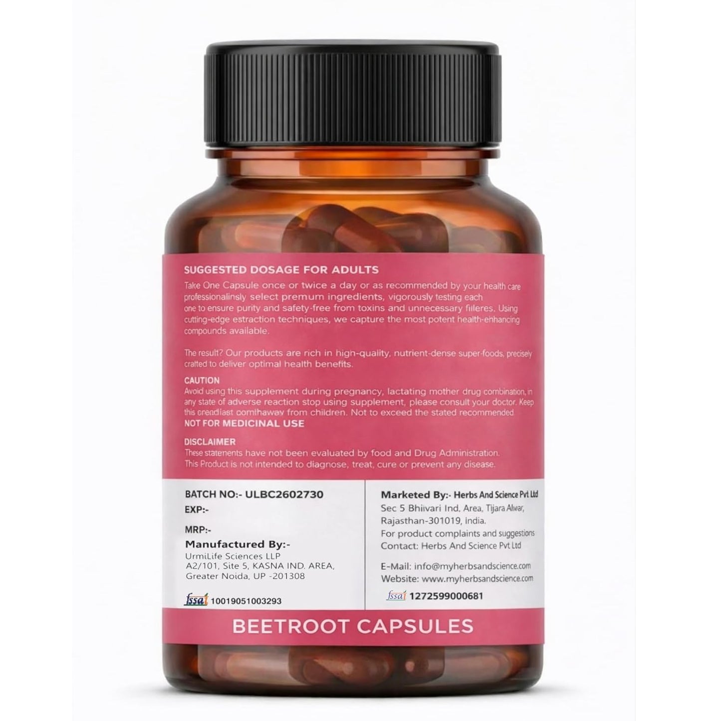Herbs & Science Beetroot Capsules, 500mg Beetroot Extract, Supports Heart Health & Stamina, Rich in Antioxidants, 60 Veg Capsules