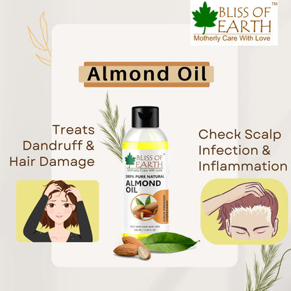 Bliss of Earthï¿½ 100% Pure & Natural Sweet Almond Oil (Coldpressed & Unrefined) Extracted From Whole Almond Kernels (100ML)