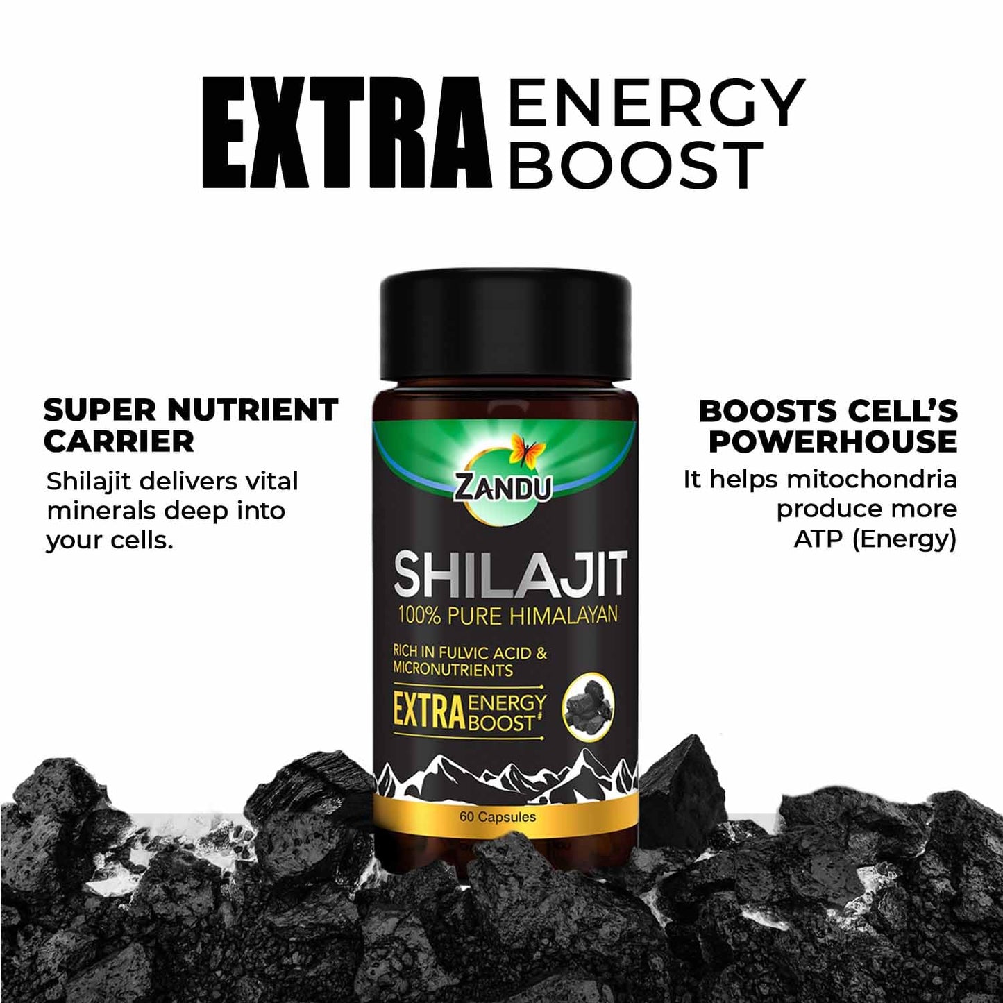 Zandu Shilajit Capsules, Infused with Goodness of Natural Shilajit Extracts, Helps Boost Immunity & Energy, Supports Metabolism -Pack Of 60 Vegetarian Capsules