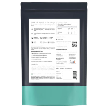 Nutrabay Pure 100% Beta Alanine Powder 2500mg, Pre Workout Amino Acid Supplement for Improved Endurance & Fatigue Reduction | Free from Steroids, Preservatives & Banned Substances - 100g, Unflavoured