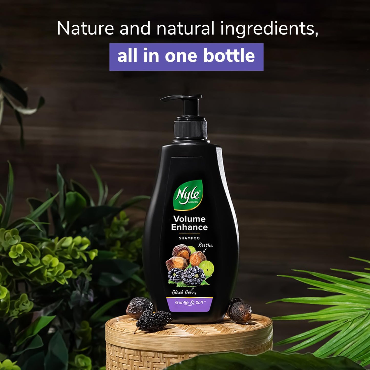 Nyle Naturals Volume Enhance Shampoo |For Voluminous Hair |With Reetha, Blackberry & Amla |Gentle & Soft Shampoo For Men & Women, 400ml
