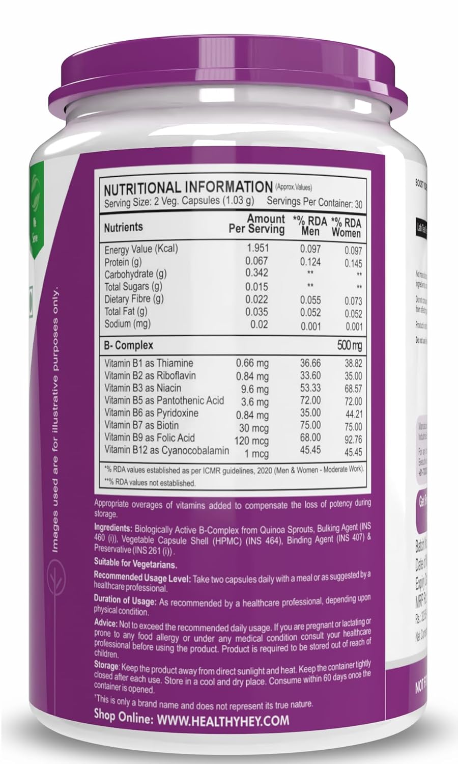 HealthyHey Nutrition Vitamin B-Complex - 60 Vegetable Capsules