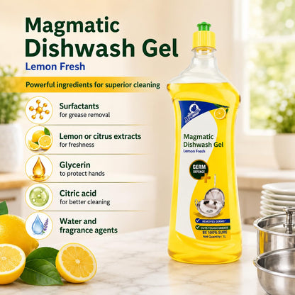 Magmatic Lemon Fresh Dishwash Liquid Gel 1L