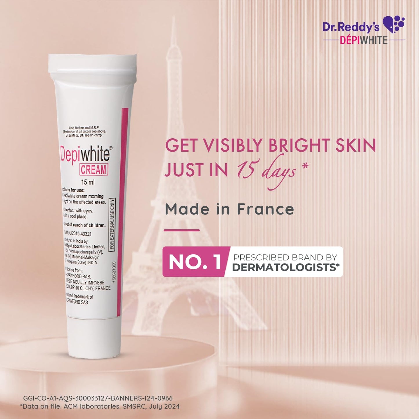Dr. Reddyâ€™s Depiwhite Cream, Enriched with 2% Hydroquinone, 1% Antipollon, 7% Vitis Vinifera Oil & 2% Kojic Acid | No.1 Prescribed Brand By Dermatologists | Men & Women | 15ml
