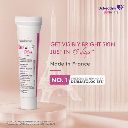 Dr. Reddyâ€™s Depiwhite Cream, Enriched with 2% Hydroquinone, 1% Antipollon, 7% Vitis Vinifera Oil & 2% Kojic Acid | No.1 Prescribed Brand By Dermatologists | Men & Women | 15ml