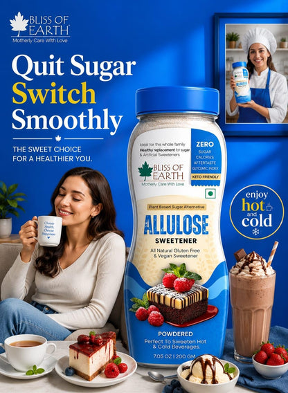 Bliss of Earth Allulose Sweetener 200gm Zero Calorie Keto Sweetener | Natural Sugar Substitute | Zero Glycemic Allulose Powder | Non-GMO, Vegan | Ideal for Baking & Beverages