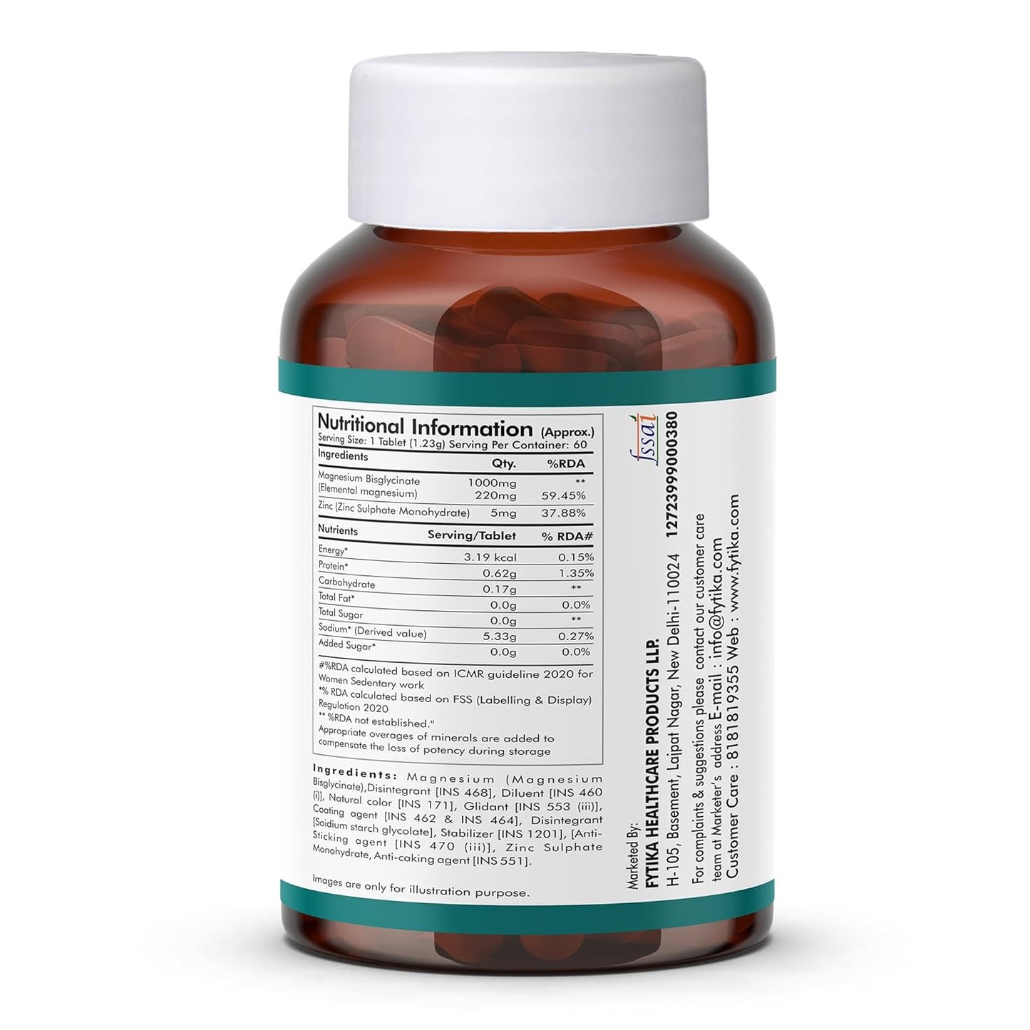 FYTIKA Magnesium Bisglycinate + | High Absorption Chelated Form| For Better Sleep, Stress Management, Muscle Recovery & Enhanced Workout | With Magnesium glycinate(as Bisglycinate) & Zinc | For Men & Women (PACK OF 1 â€“ 60 TABS)
